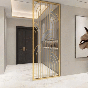 goldframe ss partition | stainless steel room divider with gold finish | 7 ft × 3 ft | custom design available