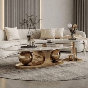 gold pvd stainless steel coffee table with marble top