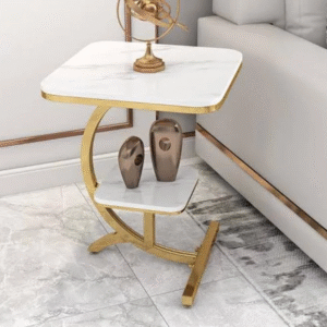 quadralux square side table | 2 tier faux marble design | stainless steel frame with pvd finish |