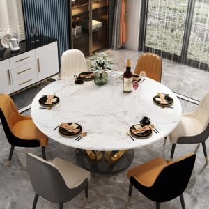 luxury round dining table with marble top & gold stainless steel base