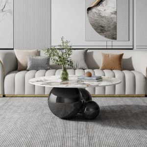 stainless steel coffee table with marble top & pvd finish