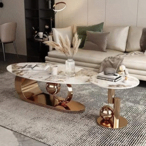tainless steel coffee table & side table set with marble top | pvd finish