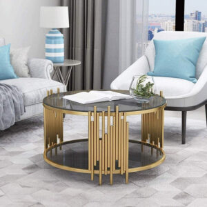 2 tier gold stainless steel coffee table with glass top