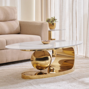 uxury oval coffee table with stainless steel gold pvd finish