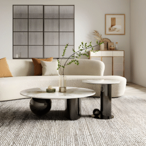 stainless steel nesting coffee tables with marble & pvd finish