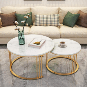 gold pvd stainless steel coffee tables with marble tops