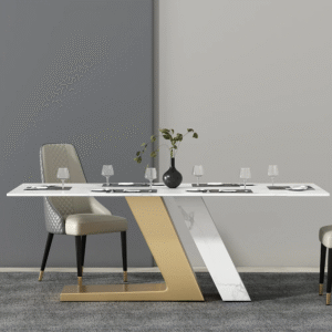 modern marble top dining table with gold stainless steel base