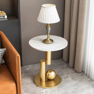 orbix 6” ball stainless steel side table with marble top | pvd finish | luxury accent table